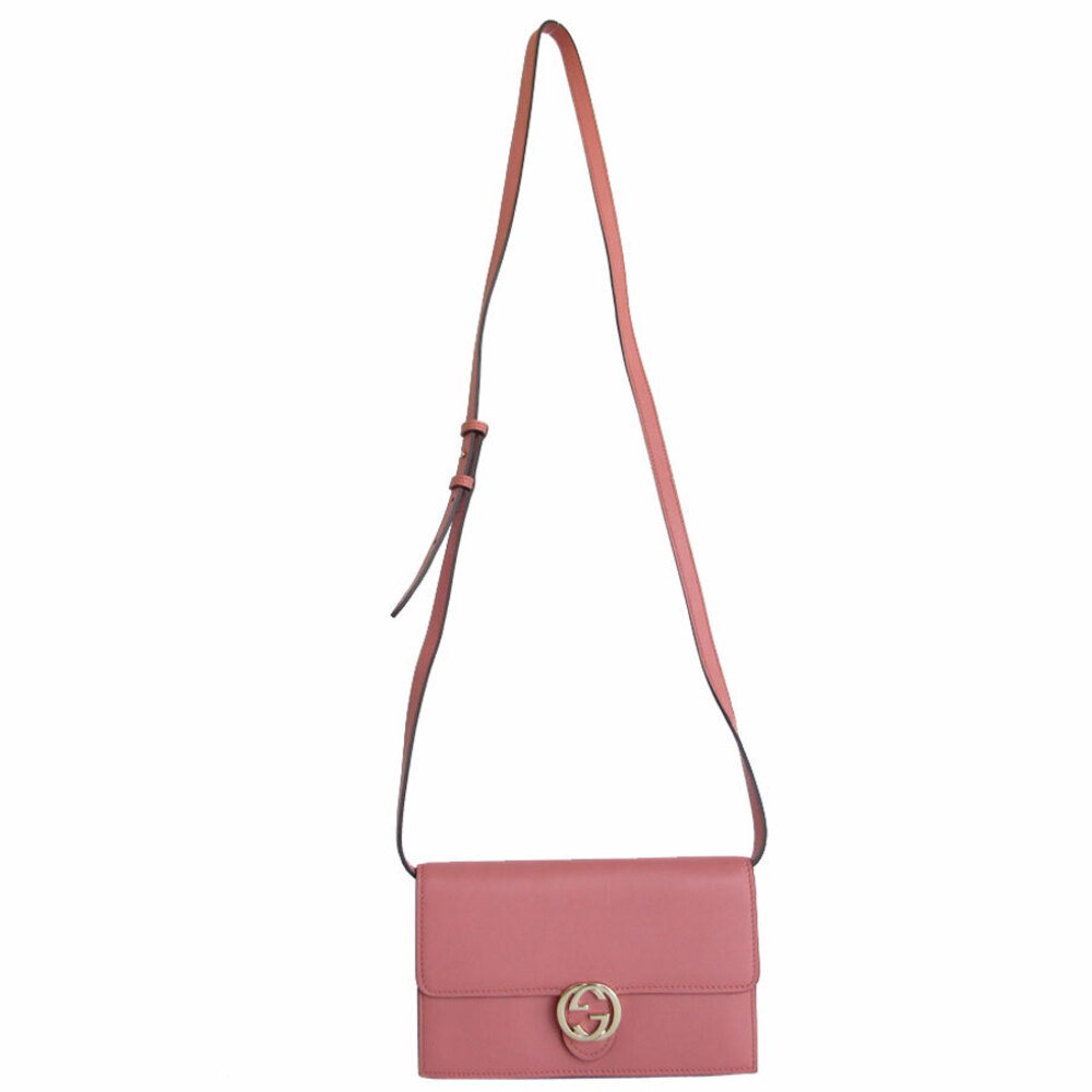 Gucci gold wallet shoulder Interlocking GG pink Beige Tan bag leather